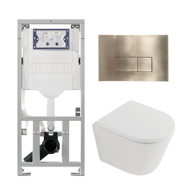 QeramiQ Dely Pack WC - 36,3x51,7cm - à fond creux - sans bride - réservoir encastré Geberit UP320 - abattant WC softclose 35 mm - plaque de déclenchement en laiton brossé - boutons rectangulaires - blanc mat