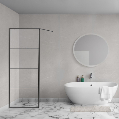 Aqua Vista Triple Paroi latérale - 100x200 cm - incl. barre murale - verre clair - noir mat