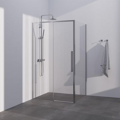 BRAUER Season cabine de douche - 100x80x200cm - porte coulissante - verre transparent - réversible - revêtement de verre - inox