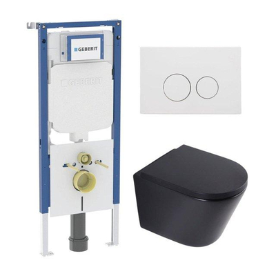 QeramiQ Dely Ensemble WC - 36.3x51.7cm - évacuation profonde - sans bride - réservoir encastré Geberit UP720 - abattant WC softclose 35 mm - plaque de commande blanche mate - boutons ronds - noir mat