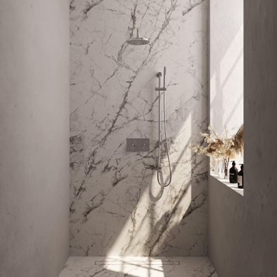 BRAUER Chrome Edition Douche de pluie thermostatique encastrée - boutons-poussoirs - SET 63 - pomme de douche 20cm - bras mural courbé - douchette barre - flexible de douche - barre de douche intégrée - chrome