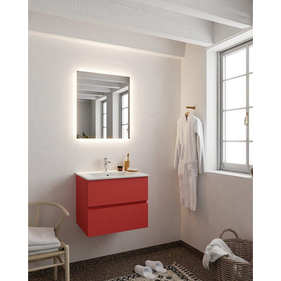 Mondiaz VICA ensemble de meuble de salle de bain - 60cm - meuble sous-vasque fire - 2 tiroirs - lavabo denia milieu - 1 trou de robinet - miroir LED - version XL 60cm de haut