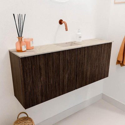 Mondiaz JOYA-DLUX 100cm toiletmeubel - kleur Walnut - Wastafel FAYE positie Midden Zonder kraangat kleur Frappe.
