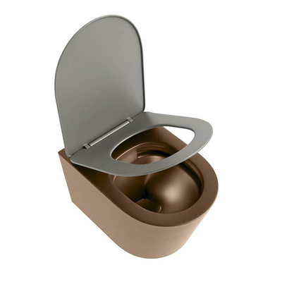 Mondiaz LAVIE hangtoilet – spoelrandloos – 36 x 53 cm – met softclose zitting – Rust (bruin), zitting Smoke (lichtbruin)