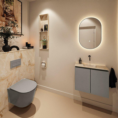 MONDIAZ TURE-DLUX Meuble de toilettes 60cm Smoke. EDEN lavabo Frappe position milieu. Sans trou de robinet.