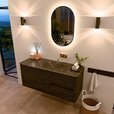 Mondiaz CIRO-DLUX Meuble de salle de bains - 120x45x50cm - Lavabo solid surface Lava - 1 vasque à droite - sans trous de robinetterie - 2 tiroirs - Shadow