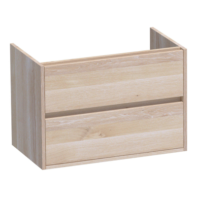 BRAUER Adore Meuble de salle de bains - 80x46x55cm - 2 tiroirs softclose sans poignée - 1 découpe pour siphon - chêne massif - chêne à lamelles blanc