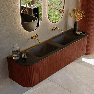 Mondiaz KURVE Ensemble meuble de salle de bains - 170x46x40cm - 1 tiroir - 2 portes - vasque solid surface - double - sans trou de robinet - Ruby