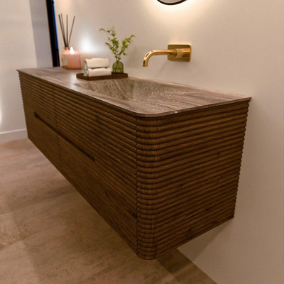 Mondiaz CIRO-DLUX Ensemble de meubles de salle de bains - 160x45x50cm - plan vasque Solid surface Oza - 1 vasque à droite - sans trous de robinet - 4 tiroirs - Dusk