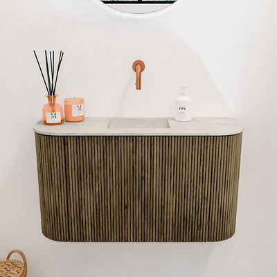 Mondiaz JOYA-DLUX 73.2cm toiletmeubel - ronding links en rechts kleur Dusk - Wastafel FAYE positie Midden Zonder kraangat kleur Ostra.