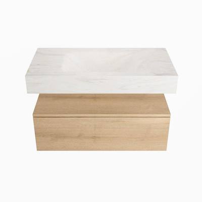 MONDIAZ ALAN - DLUX Badkamermeubelset - 90cm - onderkast - Washed Oak - 1 lade - vrijhangende wastafel - wasbak midden - 0 kraangaten - Ostra
