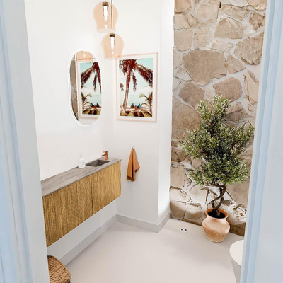 Mondiaz JOYA-DLUX 111.6cm toiletmeubel - ronding links kleur Oak - Wastafel FAYE positie Rechts 1 kraangat kleur Oza.