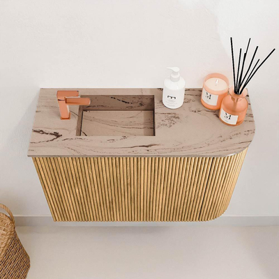 Mondiaz JOYA-DLUX Meuble de toilette 61,6cm - arrondi droit couleur Chêne - Vasque FAYE position Gauche 1 trou de robinet couleur Arena