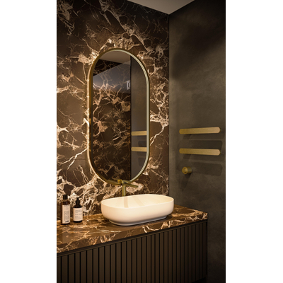 Hotbath &MORE Miroir Ovale éclairage LED direct et indirect chauffage de miroir dimmable avec télécommande Laiton brossé PVD