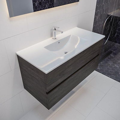 Mondiaz VICA ensemble de meuble de salle de bain - 100cm - meuble sous-vasque marron foncé - 2 tiroirs - lavabo denia milieu - 1 trou de robinet version XL 60cm de haut