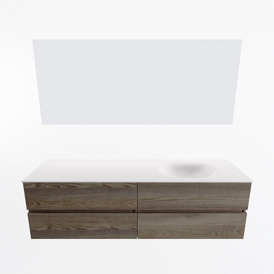 Mondiaz Vica ensemble de meuble de salle de bain - 170cm - meuble sous-vasque marron foncé gris - 4 tiroirs - lavabo lune droite - 1 trou de robinet - couleur talc - miroir LED - version XL 60cm de haut