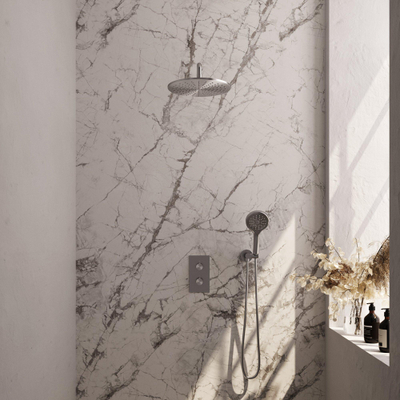 Brauer Douche pluie encastrable Carving brossé - douche principale 30cm - bouton Carving - douchette ronde 3 positions - PVD - inox brossé