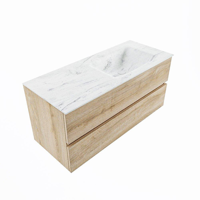 Mondiaz VICA-DLUX Ensemble de meuble de salle de bain - 110cm - meuble sous-vasque chêne blanchi - 2 tiroirs - lavabo encastré cloud droite - 1 trou de robinet - version haute de 60cm - opalo