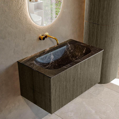Ensemble de meuble de salle de bain Mondiaz KURVE-DLUX - 80x46x40cm - 1 tiroir - lavabo en solid surface - milieu - sans trou de robinet - Shadow