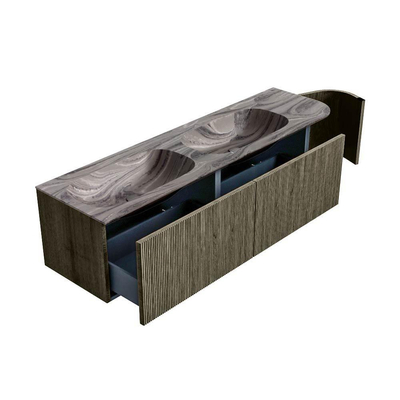 MONDIAZ KURVE-DLUX 165cm meuble de salle de bains arrondi Droite couleur Shadow avec 2 tiroirs et 1 porte. Lavabo STOR SMALL Double / Gauche sans trou de robinet Sombra.