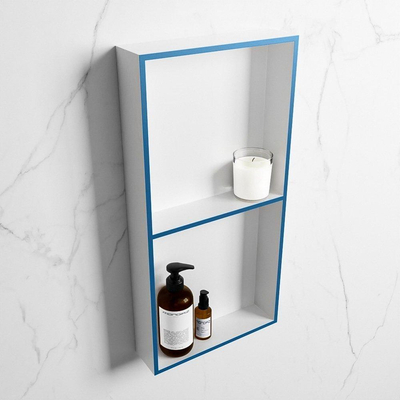 Mondiaz Easy nis 29.5x59.5x8cm voor Inbouw/opbouw 2 open vakken Solid surface Talc/Jeans