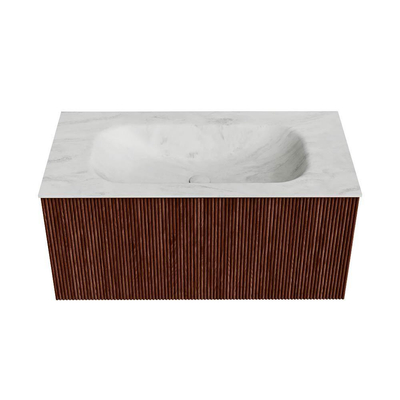 Mondiaz KURVE-DLUX Badkamermeubelset - 90x46x40cm - 1 lade - wastafel solid surface - midden - zonder kraangat - Ruby
