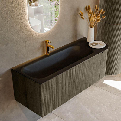 Mondiaz KURVE Ensemble de meuble salle de bain - 125x46x40cm - 1 tiroir - 1 porte - lavabo en solid surface - gauche - 1 trou de robinet - Shadow