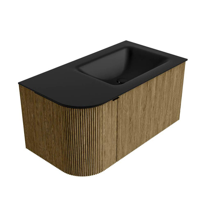 Mondiaz KURVE Ensemble de meuble de salle de bains - 85x46x40cm - 1 tiroir - 1 porte - lavabo solid surface - à droite - 1 trou de robinet - Dusk
