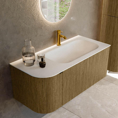 Mondiaz KURVE Badkamermeubelset - 105x46x40cm - 1 lade - 1 deur - wastafel solid surface - rechts - 1 kraangat - Dusk