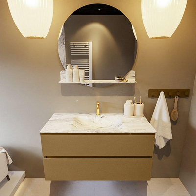 Mondiaz VICA-DLUX ensemble de meuble de salle de bain - 100cm - meuble sous-vasque oro - 2 tiroirs - lavabo encastré cloud milieu - 1 trou de robinet - version haute de 60cm - glace