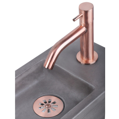 Differnz Ravo kit lave-mains - 38.5x18.5x25cm - Rectangulaire - 1 trou de robinet - robinet en cuivre rose courbé - avec cadre noir - béton gris foncé