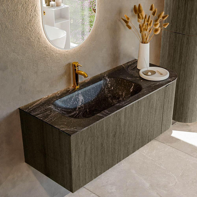 Mondiaz KURVE-DLUX Ensemble de meuble salle de bain - 115x46x40cm - 1 tiroir - 1 porte - lavabo en solid surface - gauche - 1 trou de robinet - Shadow