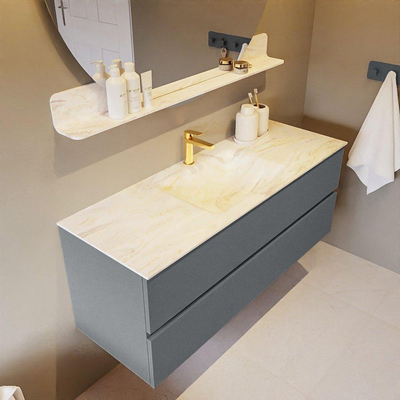 Mondiaz VICA-DLUX ensemble de meuble de salle de bain - 130cm - meuble sous-vasque plata - 2 tiroirs - lavabo encastré cloud milieu - 1 trou de robinet - miroir modèle spot - version XL 60cm haut - ostra