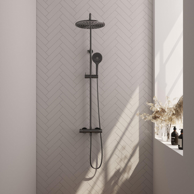 BRAUER Gunmetal Carving opbouw regendoucheset – Ø30 cm hoofddouche – glijstang – ronde handdouche – glijstang 145 cm