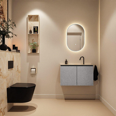 MONDIAZ TURE-DLUX Meuble toilette - 80cm - Plata - EDEN - vasque Frappe - position centrale - 1 trou de robinet