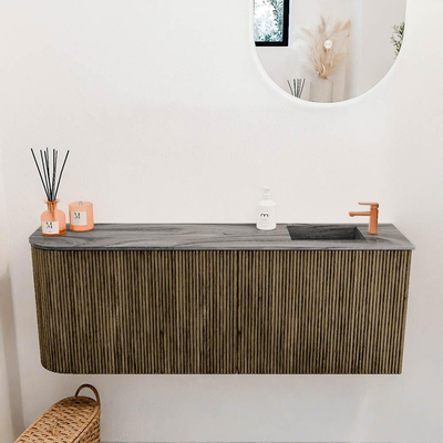 Mondiaz JOYA-DLUX Meuble de toilette 111,6cm - arrondi gauche couleur Dusk - Lavabo FAYE position Droite 1 trou de robinet couleur Sombra.