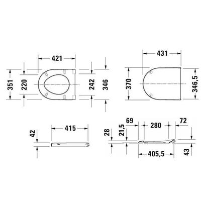Duravit Starck 3 abattant WC frein de chute Blanc