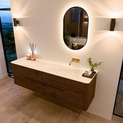 Mondiaz CIRO-DLUX Badkamermeubelset - 170x45x50cm - Solid surface wastafel Opalo - 1 wasbak Rechts - zonder kraangaten - 4 lades - Dusk