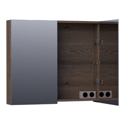 BRAUER Impress armoire de toilette - 80x70x15cm - sans éclairage - 2 portes miroir double face - chêne à lamelles noir