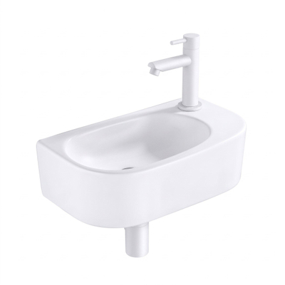 QeramiQ Fuente pack lave-mains – demi-rond – 40 x 21,5 x 12 cm – céramique blanc brillant – robinet blanc mat