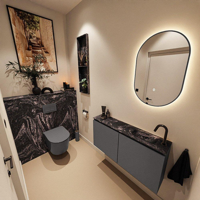 MONDIAZ TURE-DLUX Meuble WC 100cm Dark Grey. EDEN lavabo Lava position droite. Avec 1 trou de robinet.