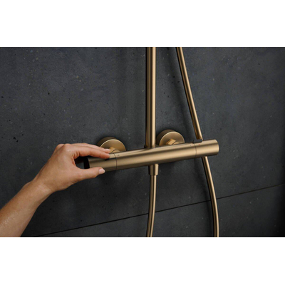 Hansgrohe Pulsify S Puro Ensemble de douche de tête thermostatique - 26cm - douche de tête ronde - douchette à main - bronze brossé (bronze)