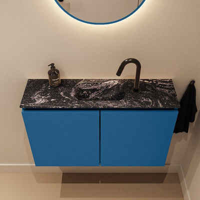 MONDIAZ TURE-DLUX Meuble WC 80cm Jeans. Lavabo EDEN Lava position milieu. Avec 1 trou de robinet.