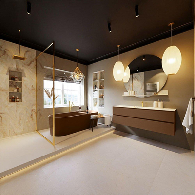 MONDIAZ VICA-DLUX Ensemble meuble de salle de bains - 150cm - meuble bas Rust - 2 tiroirs - lavabo encastré Cloud centré - 1 trou de robinet - version haute 60cm - Frappe