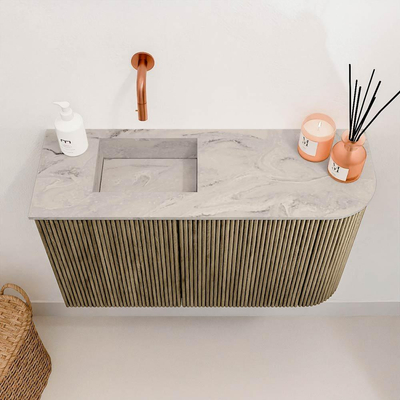 Mondiaz JOYA-DLUX Meuble de toilette 71,6cm - arrondi droite couleur Dusk - Vasque FAYE position Gauche Sans trou de robinet couleur Glace