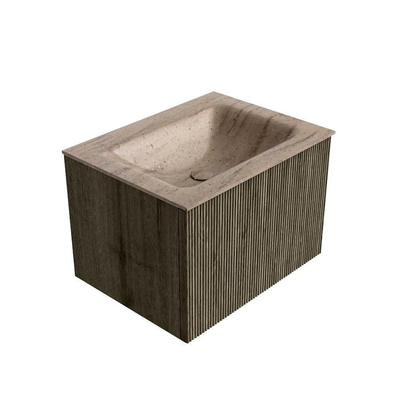 MONDIAZ KURVE-DLUX 60cm badmeubel kleur Shadow met 1 lade en 0 deuren. Wastafel CLOUD Midden zonder kraangat Saba.