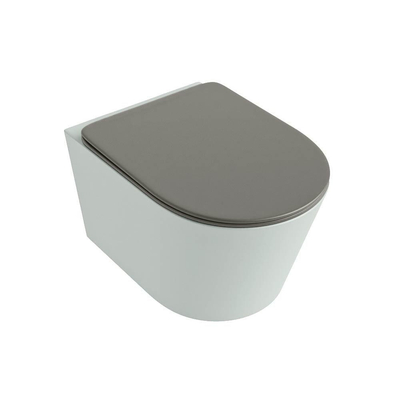 Mondiaz LAVIE hangtoilet – spoelrandloos – 36 x 53 cm – met softclose zitting – Greey (lichtgroen/grijs), zitting Smoke (lichtbruin)