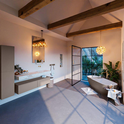 MONDIAZ ALAN - DLUX Ensemble de meuble de salle de bains - 150cm - meuble bas - Smoke - 2 tiroirs - lavabo suspendu - vasque à droite - 0 trous de robinet - Frappe