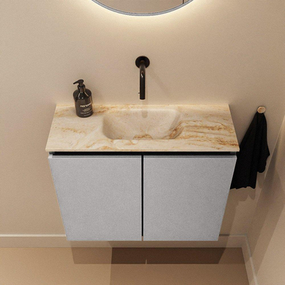 MONDIAZ TURE-DLUX Meuble toilette - 60cm - Plata - EDEN - vasque Frappe - position centrale - sans trou de robinet