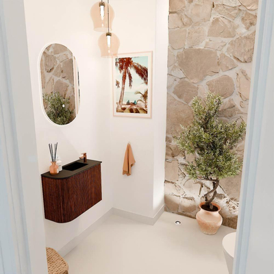 Mondiaz JOYA 51.6cm toiletmeubel - ronding links kleur Ruby - Wastafel FAYE positie Rechts 1 kraangat kleur Urban.